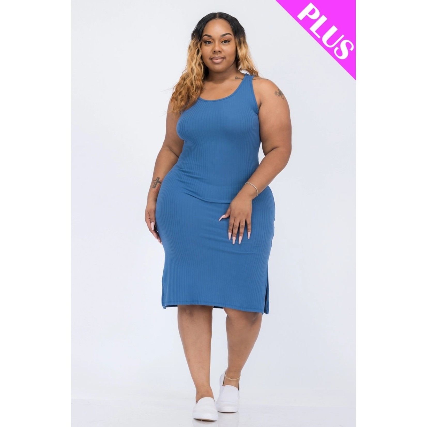 Plus Size Ribbed Side Slit Tank Dress 