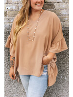 Ruffled Batwing Sleeve V Neck Blouse