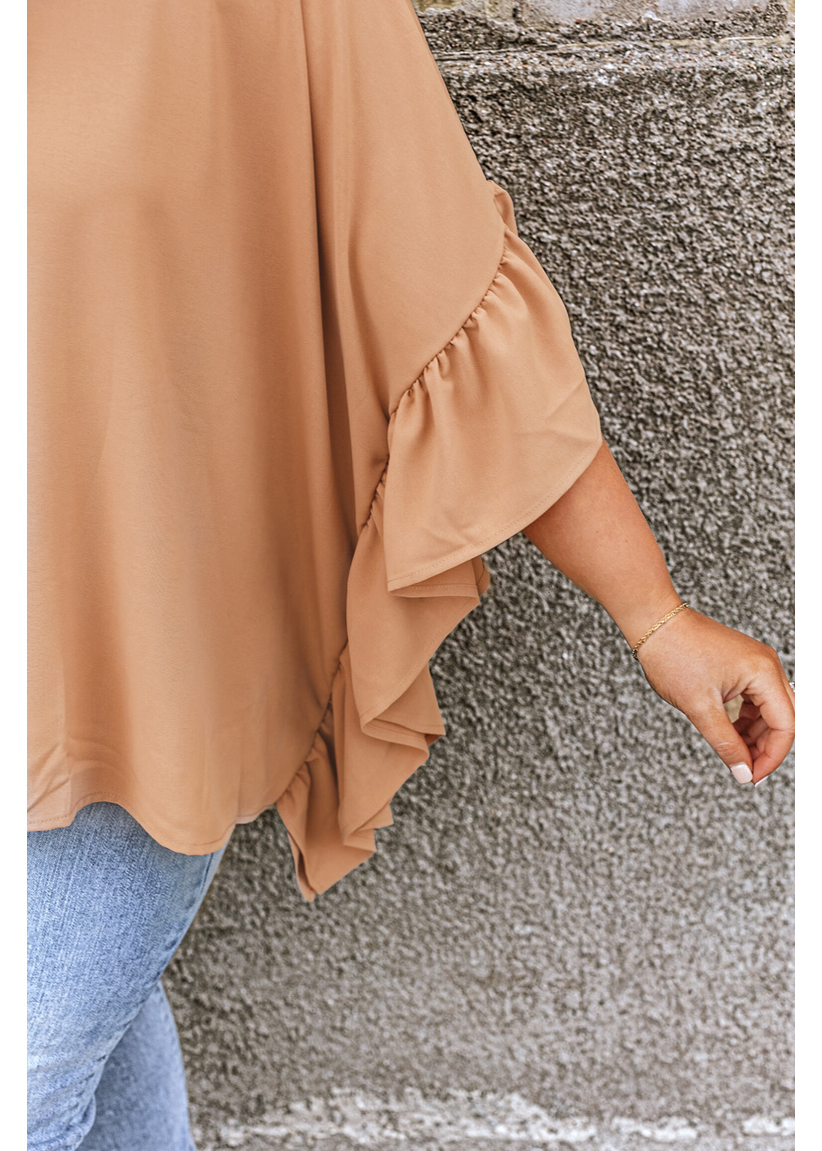 Ruffled Batwing Sleeve V Neck Blouse