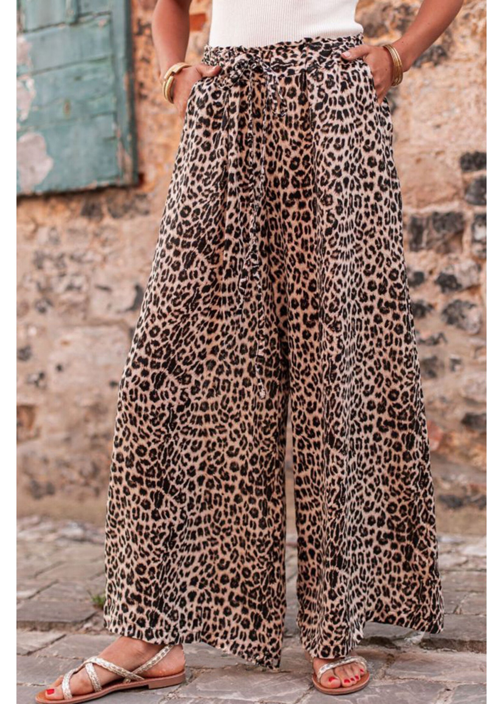 Desert Palm Boho Leopard Wide Leg Pants