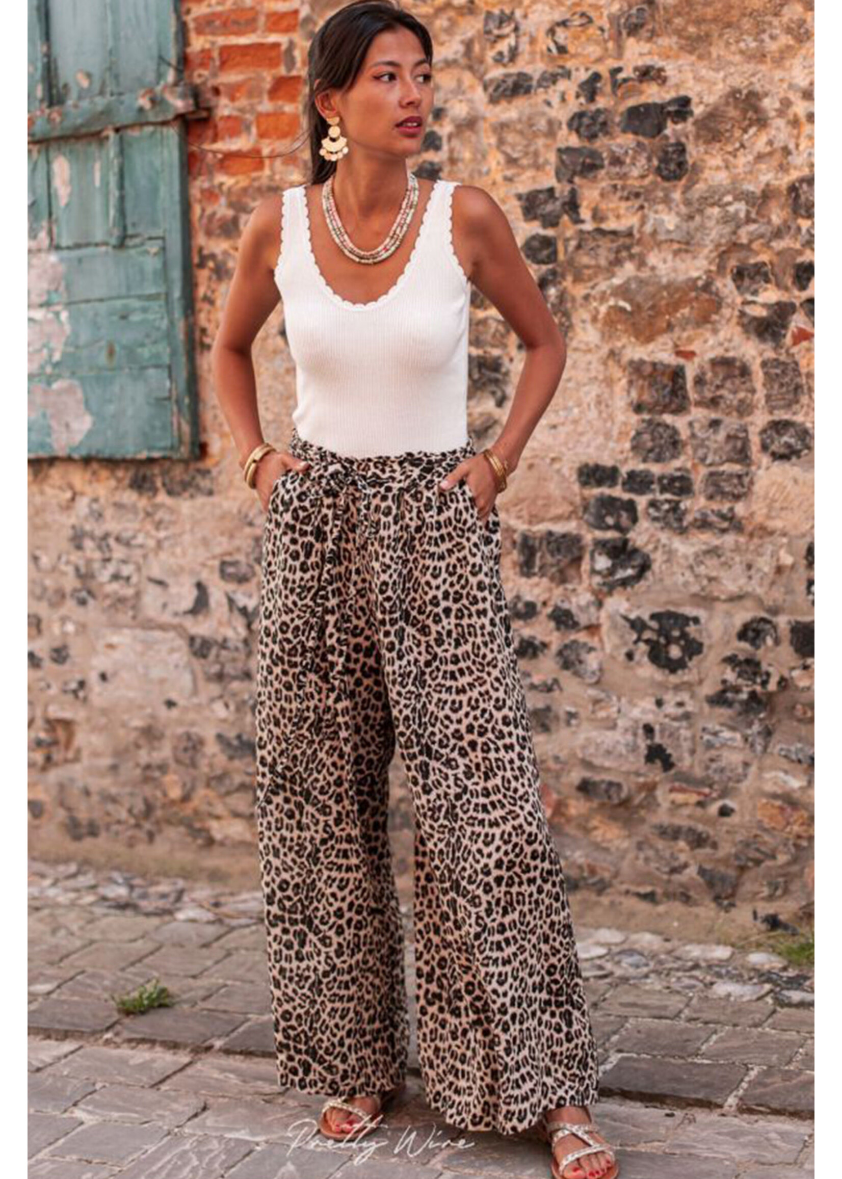 Desert Palm Boho Leopard Wide Leg Pants