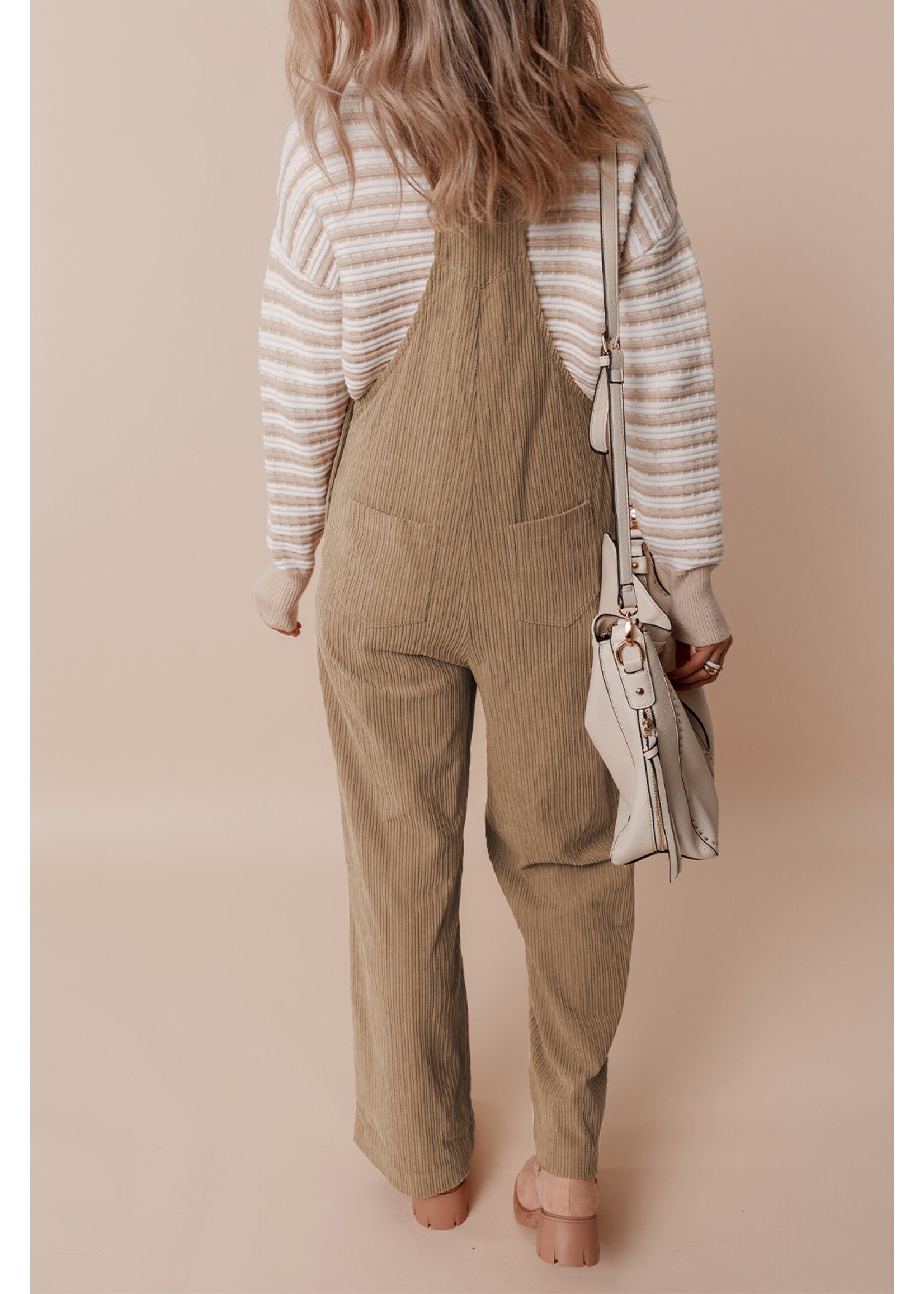 Gray Morn Solid Pocketed Loose Fit Corduroy Overall