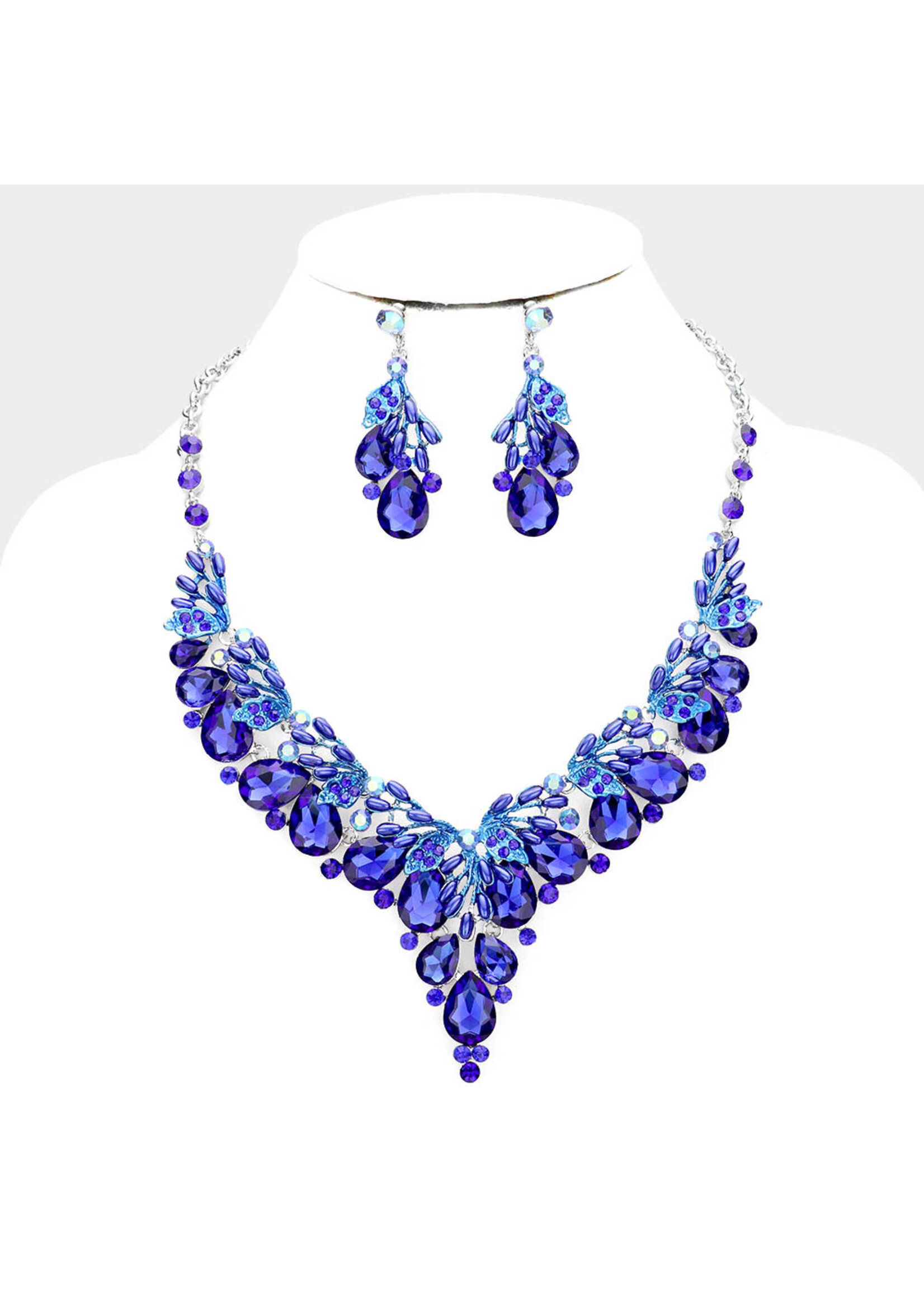 Teardrop Glass Crystal Vine Collar Evening Necklace