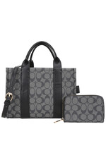 2IN1 OVAL PATTERN TONE SATCHEL BAG WITH WALLET SET