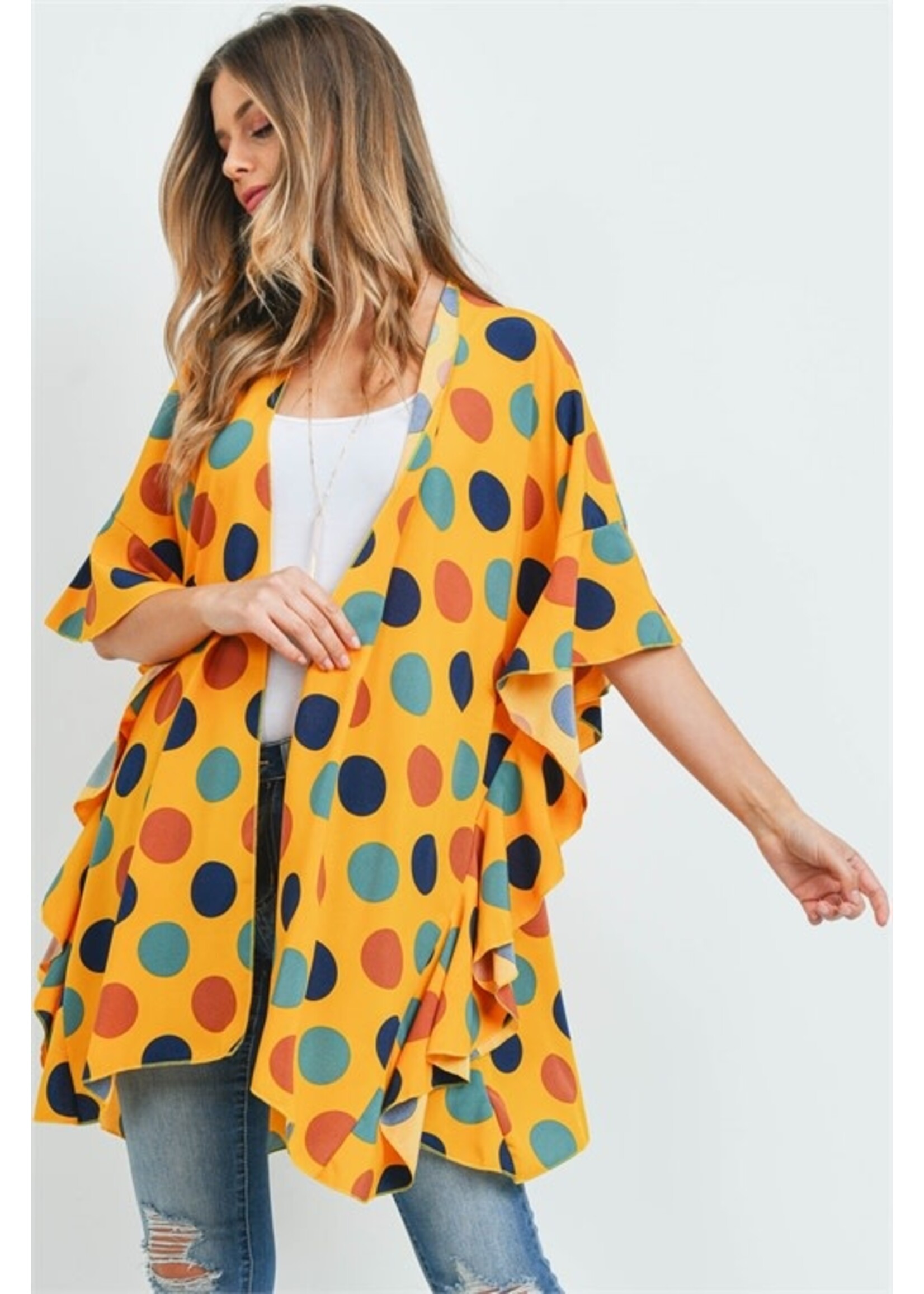 POLKA DOT RUFFLE KIMONO YELLOW