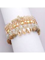 5PCS - Stone Paved Cross Pendant Pointed Faceted Beaded Multi Layered Bracelets