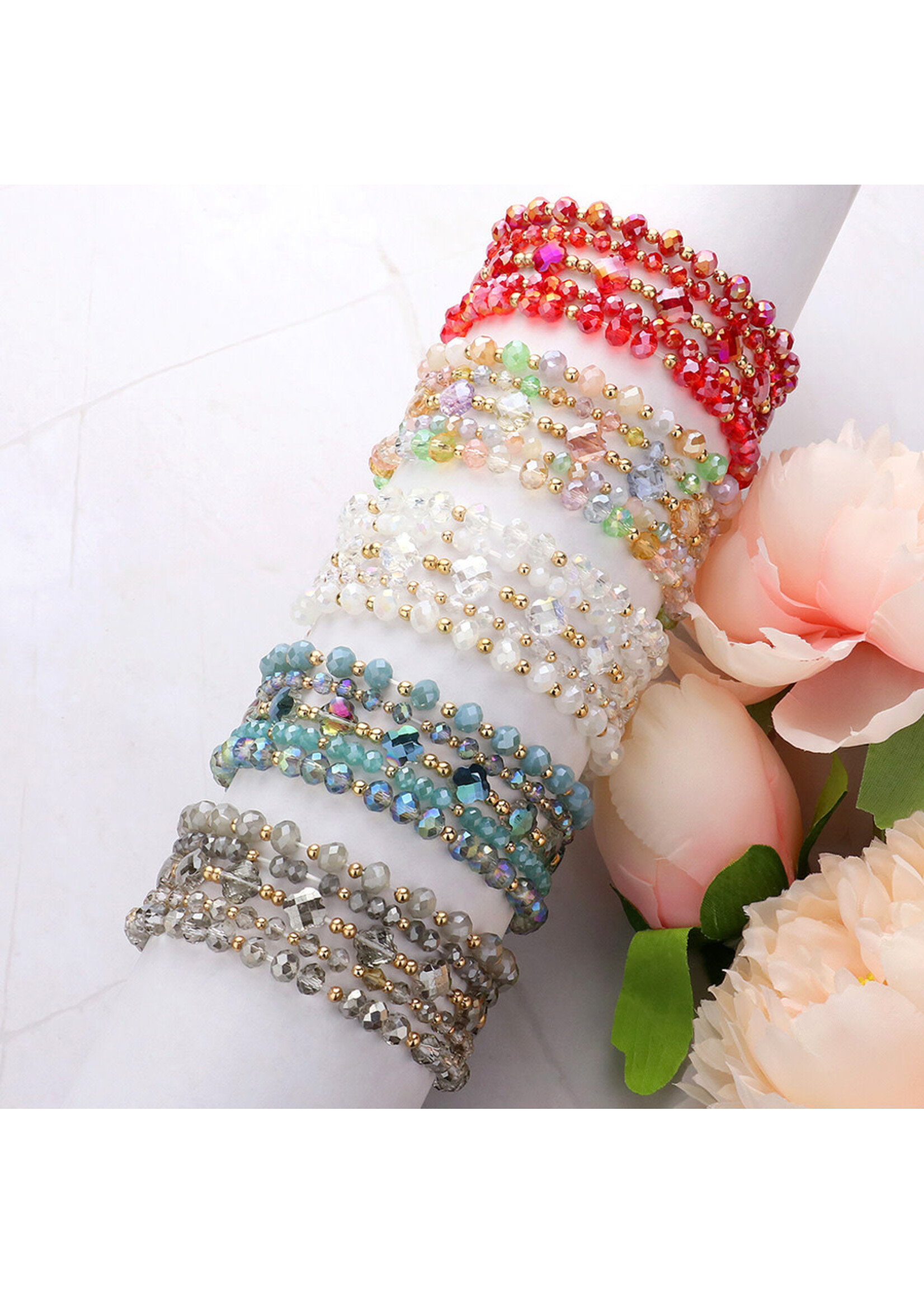 5PCS - Faceted Beaded Multi Layered Stretch Bracelets