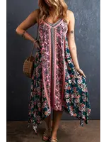 Pink Bohemian Floral Patchwork  Sundress