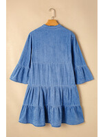 Sky Blue Chambray Ruffled 3/4