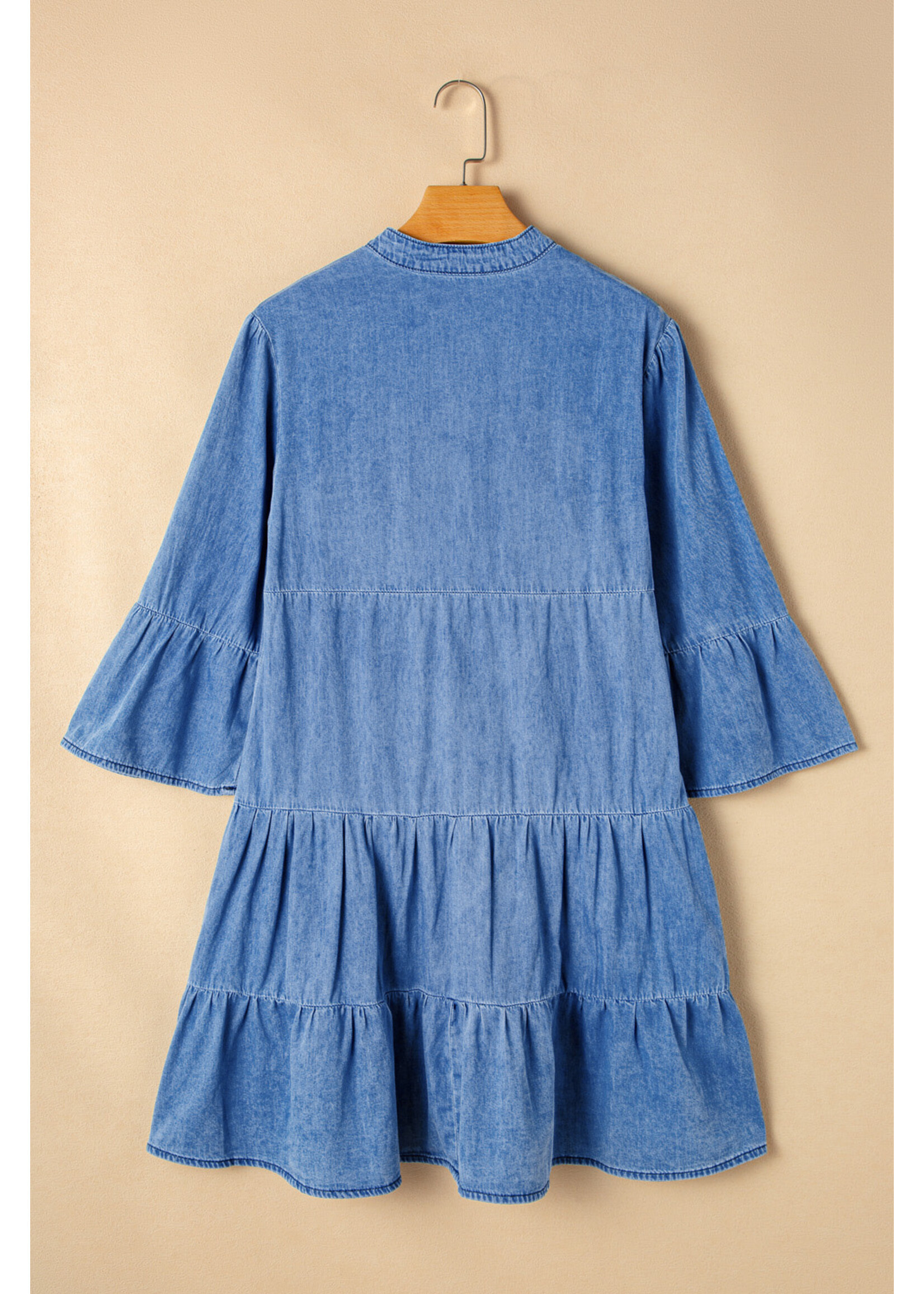 Sky Blue Chambray Ruffled 3/4