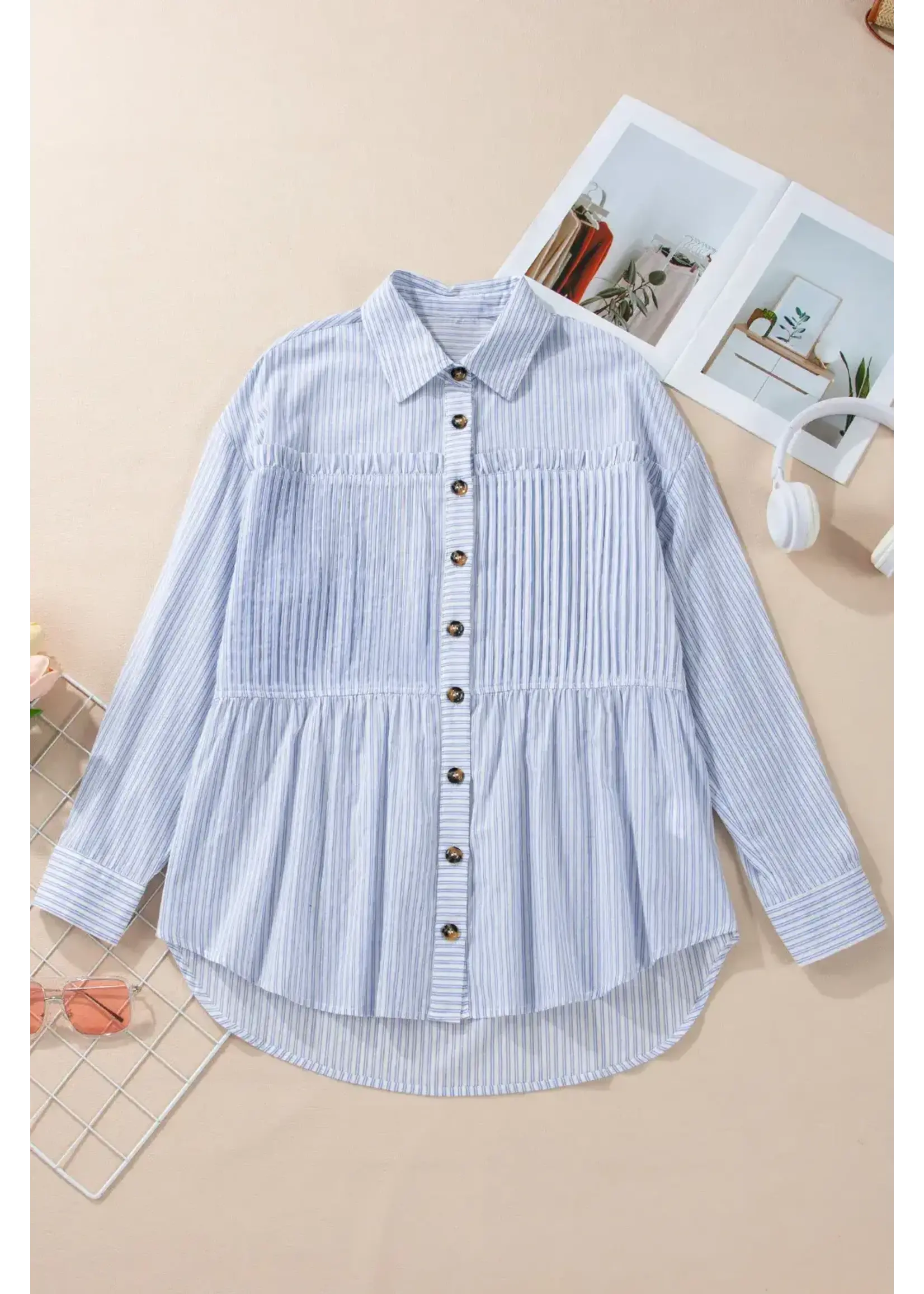 Sky Blue Stripe Striped Buttoned up Long Sleeve Shirt