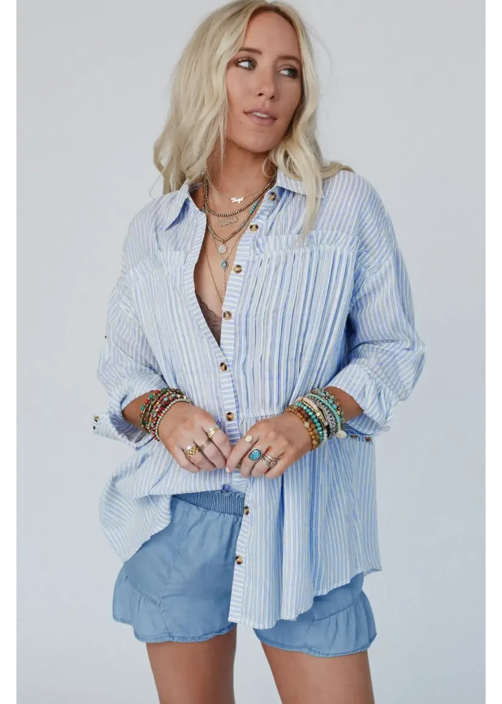 Sky Blue Stripe Striped Buttoned up Long Sleeve Shirt