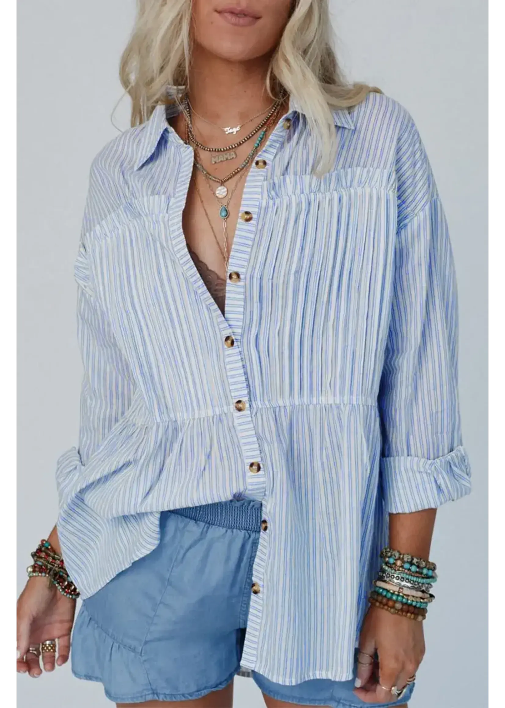 Sky Blue Stripe Striped Buttoned up Long Sleeve Shirt