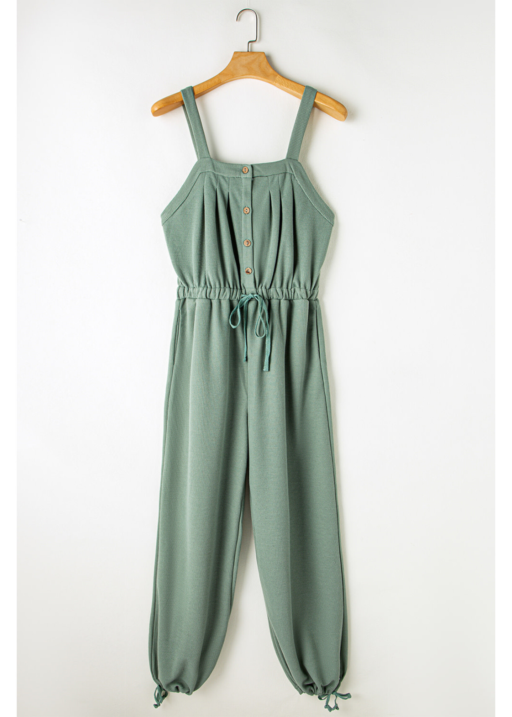 Knotted Straps Button  Drawstring Jumpsuit