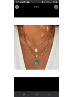 3pc Retro Turquoise, heart, pearl necklace