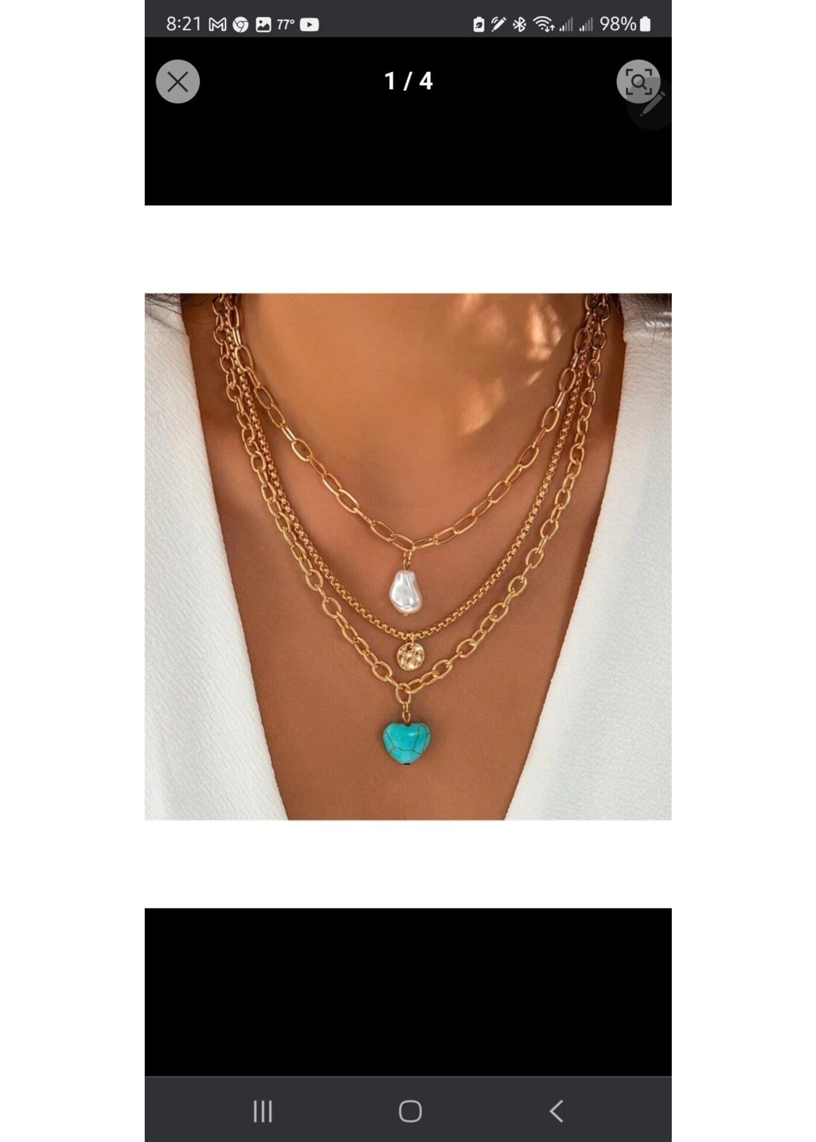 3pc Retro Turquoise, heart, pearl necklace