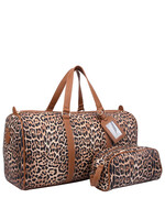 LARGE LEOPARD PRINT DUFFEL BAG W POUCH SET