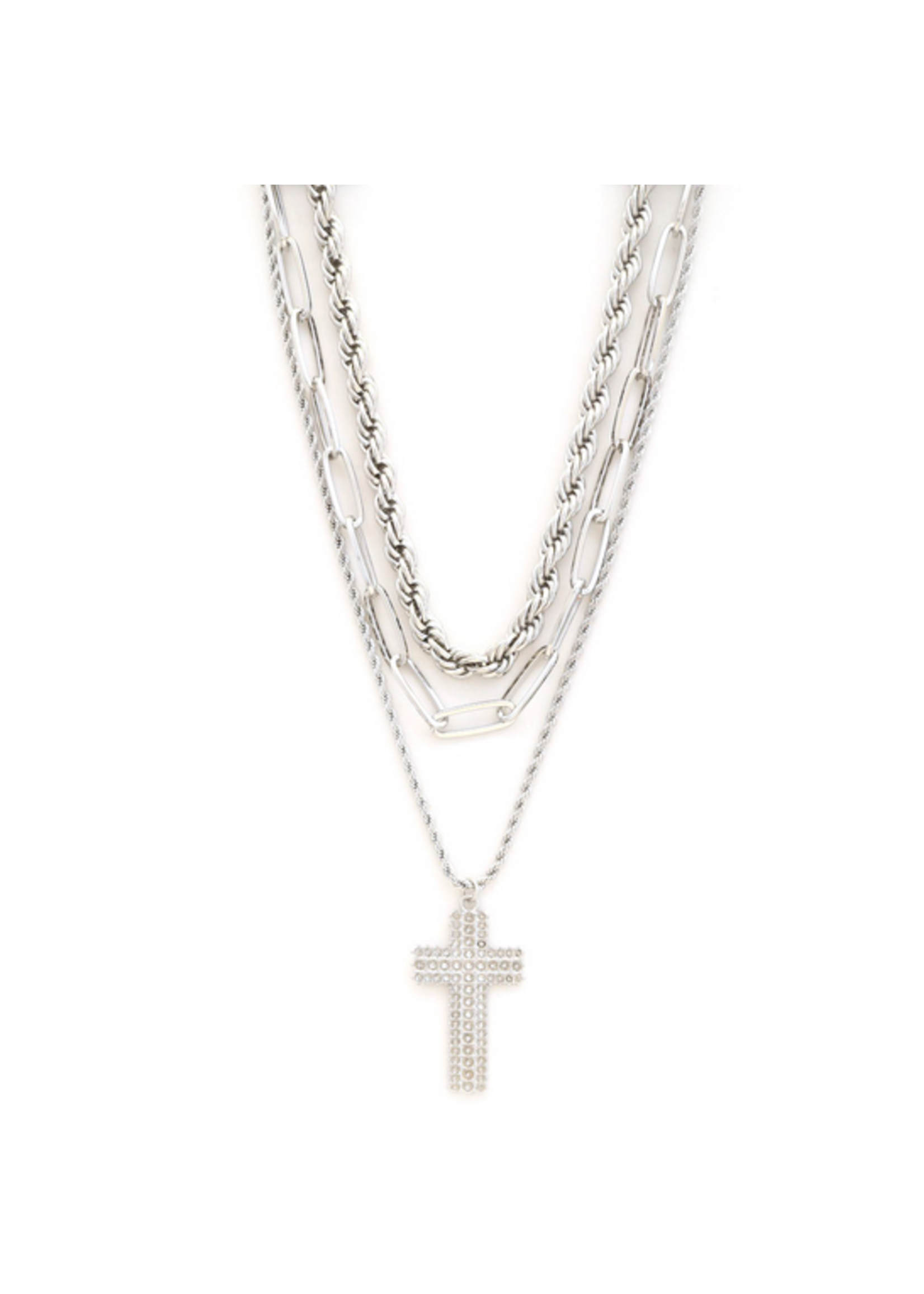 SDJ ROPE OVAL LINK CROSS PENDANT NECKLACE