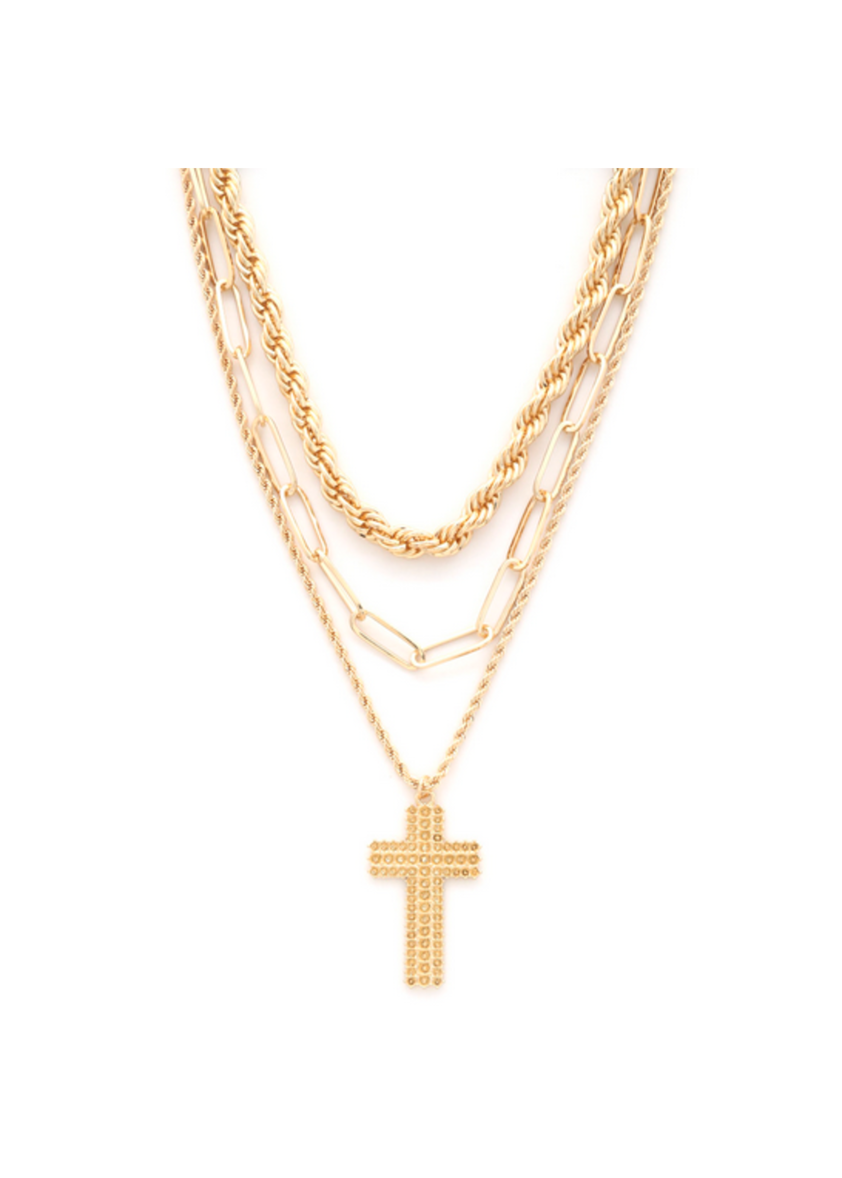 SDJ ROPE OVAL LINK CROSS PENDANT NECKLACE