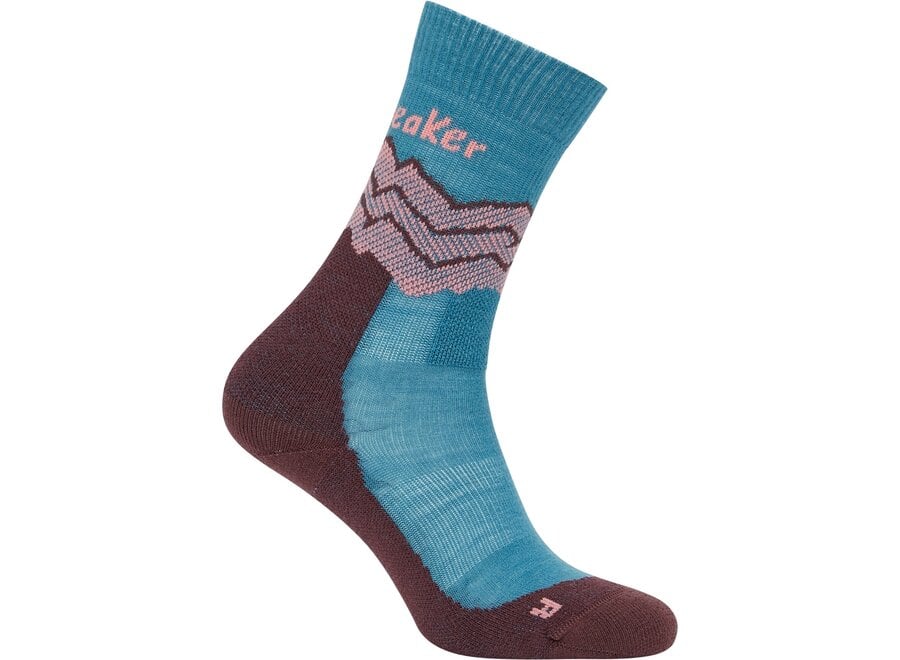 Icebreaker Women Merino Hike+ Medium Crew Across the Peaks - Topaz/Java/Acid/Pink