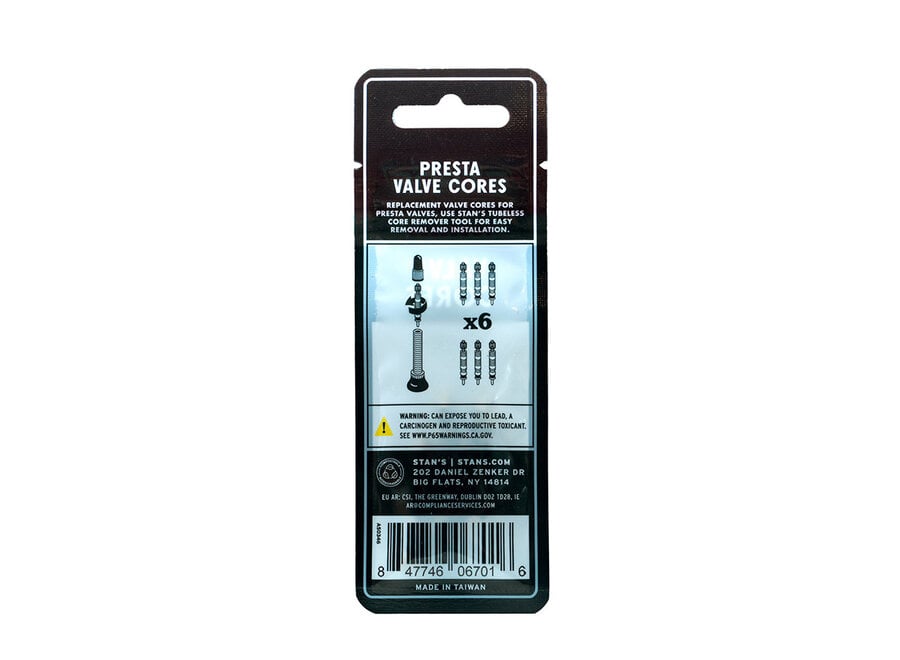 Stans No Tubes, Presta Valve Core, Pack of 6