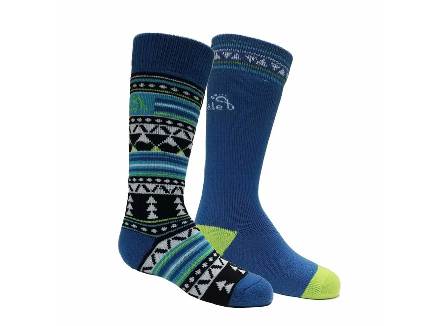Bridgedale Ski Merino Over Calf Junior Socks - 2 Pack - Black/Blue