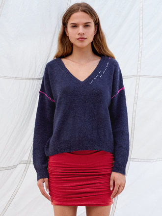 Sundry Bonjour V Neck Sweater