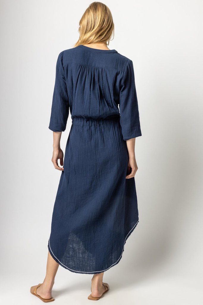 Lilla P 3/4 Sleeve Split Neck Maxi Dress