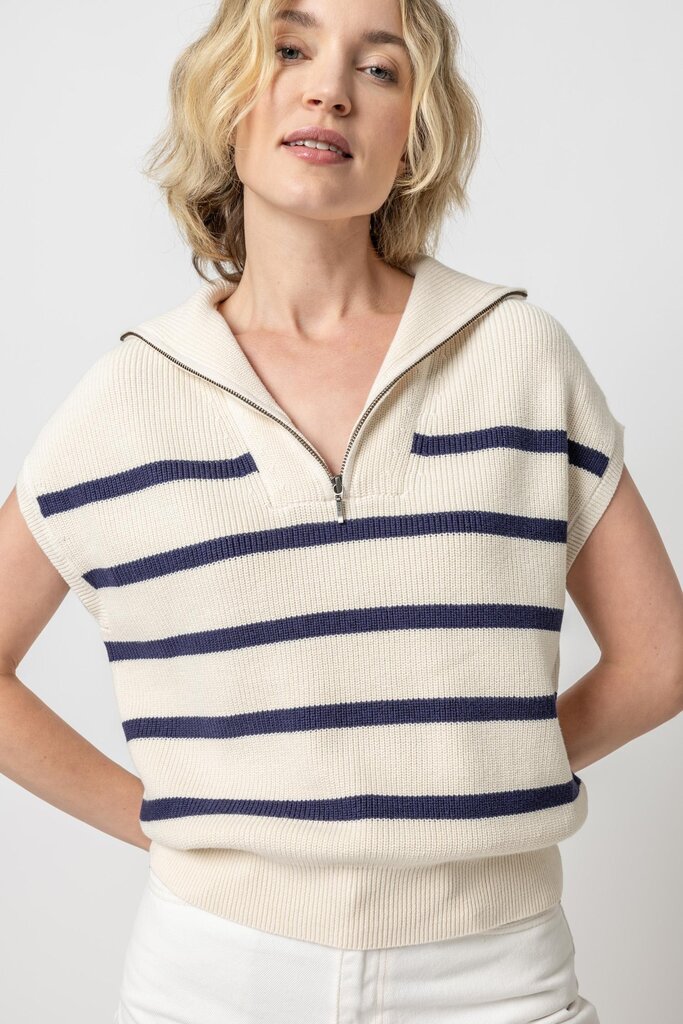 Lilla P Half Zip Striped Sweater