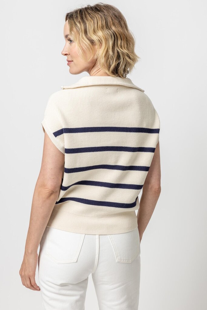 Lilla P Half Zip Striped Sweater