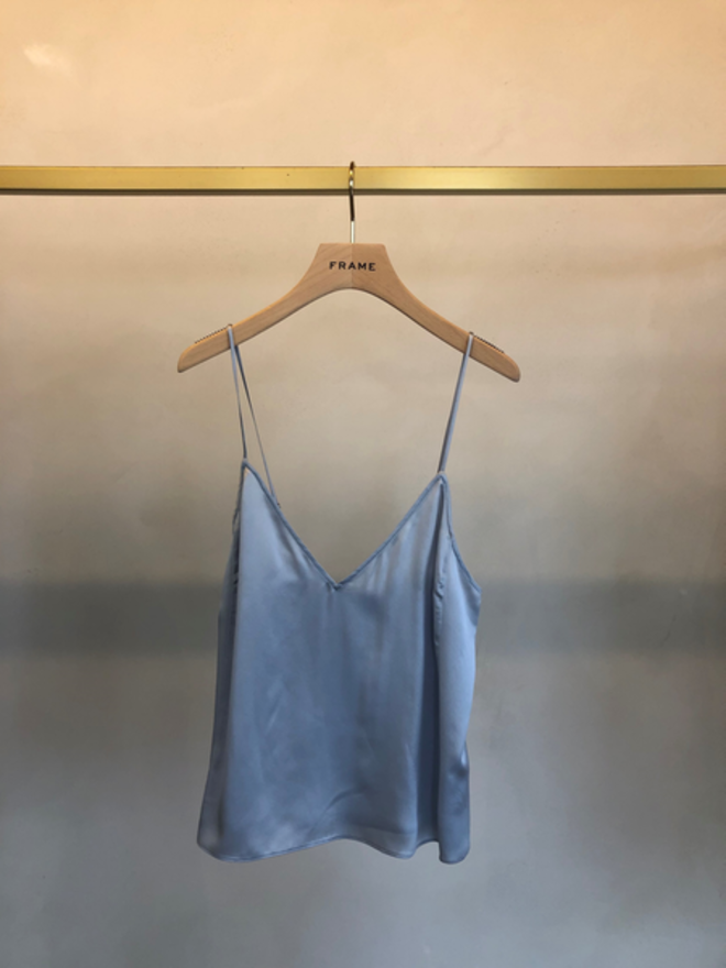FRAME V-neck Silk Cami Top in Blue