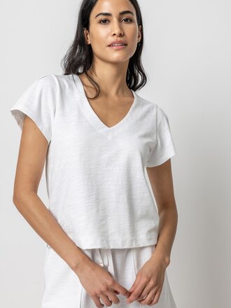 Lilla P Pleated Cap Sleeve V-Neck