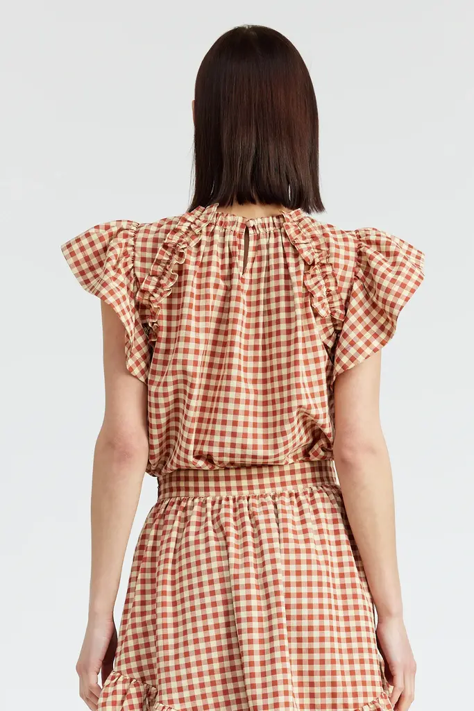 En Saison Gingham Ruffle Blouse