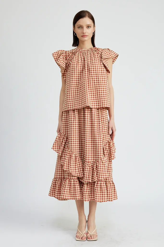 En Saison Gingham Ruffle Blouse