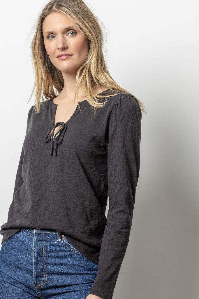 Lilla P Tie Front Split Neck Tee