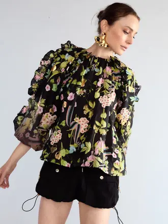 Cynthia Rowley Printed Ramie Blouse