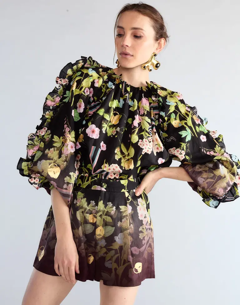 Cynthia Rowley Printed Ramie Blouse