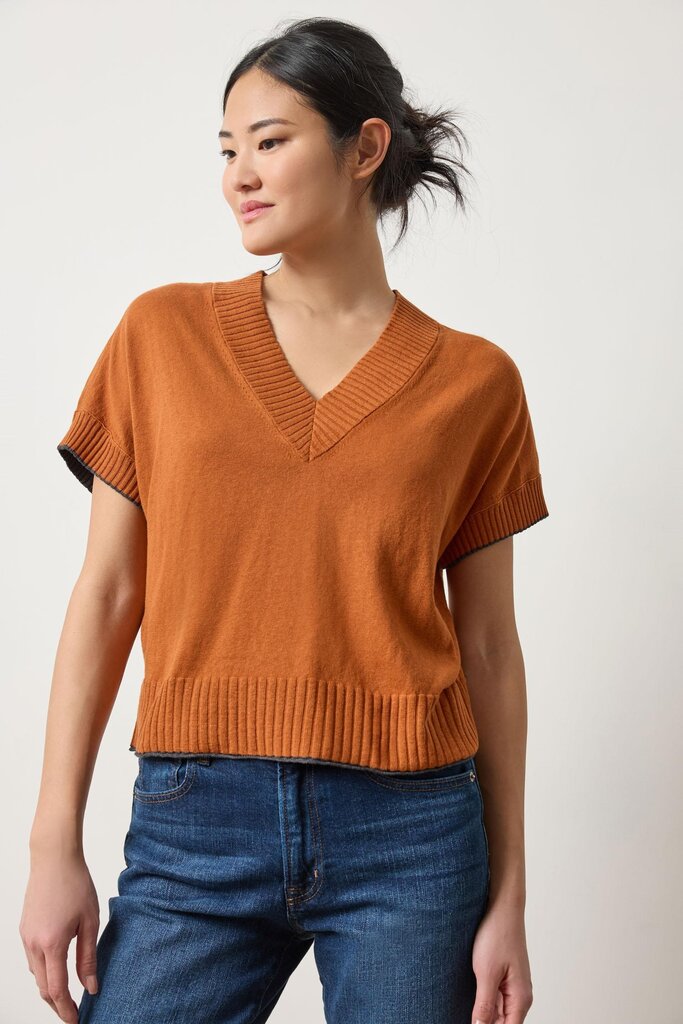 Lilla P Short Sleeve V-Neck Sweater