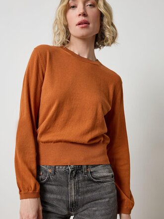 Lilla P Pleated Sleeve Crewneck Sweater