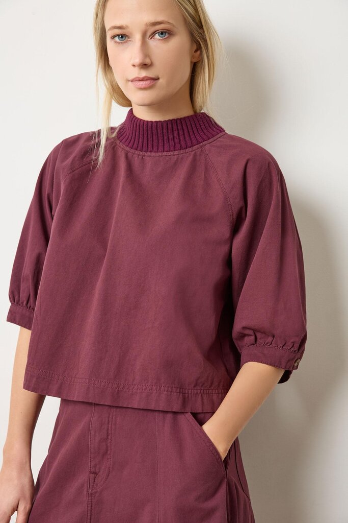 Lilla P Knit Collar Twill Top