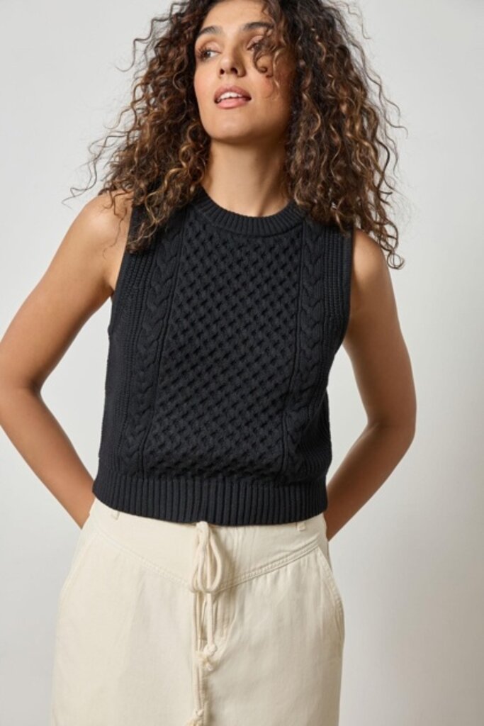 Lilla P Cropped Cable Tank Sweater