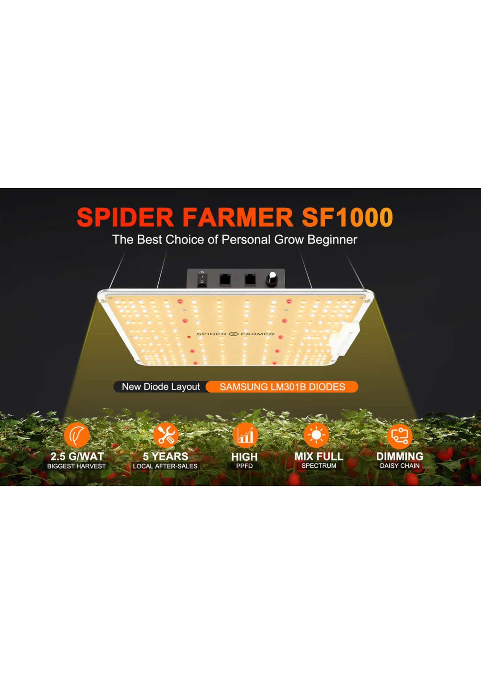 Spider Farmer Spider Farmer®SF1000 100W Full Spectrum LED Grow Light with Dimmer Knob