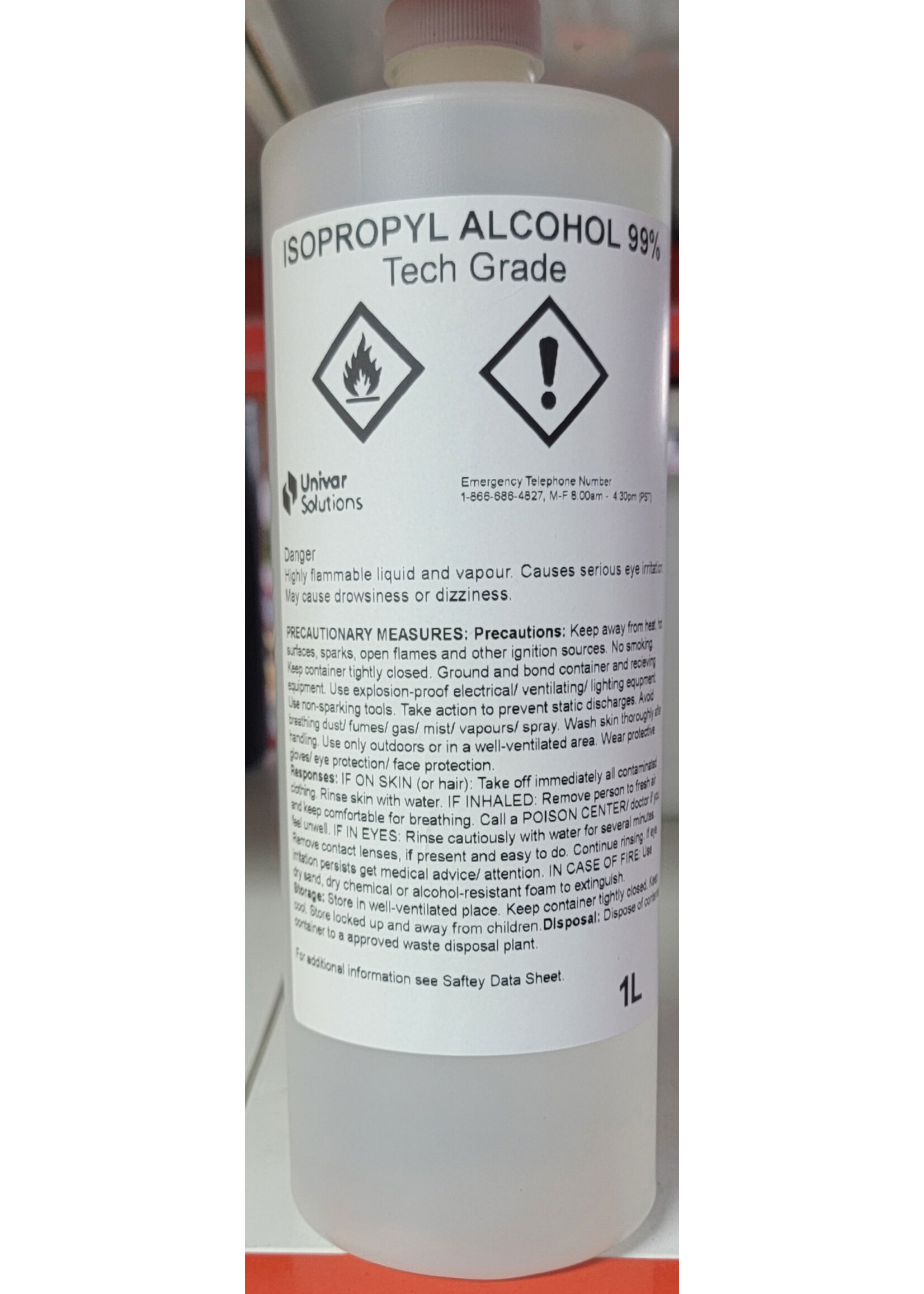 UNIVAR UNIVAR TECH GRADE Isopropyl Alcohol 99% 1L Bottle SOLD INSTORE ONLY!!