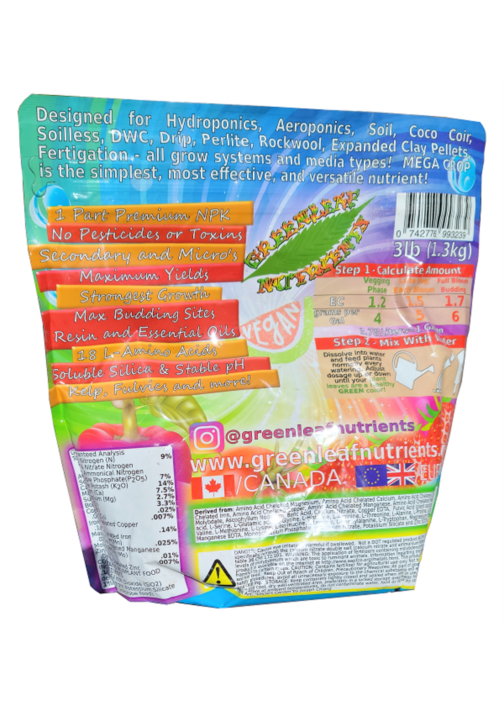 Greenleaf Nutrients Mega Crop 1part Plant Food 9- 6 – 17