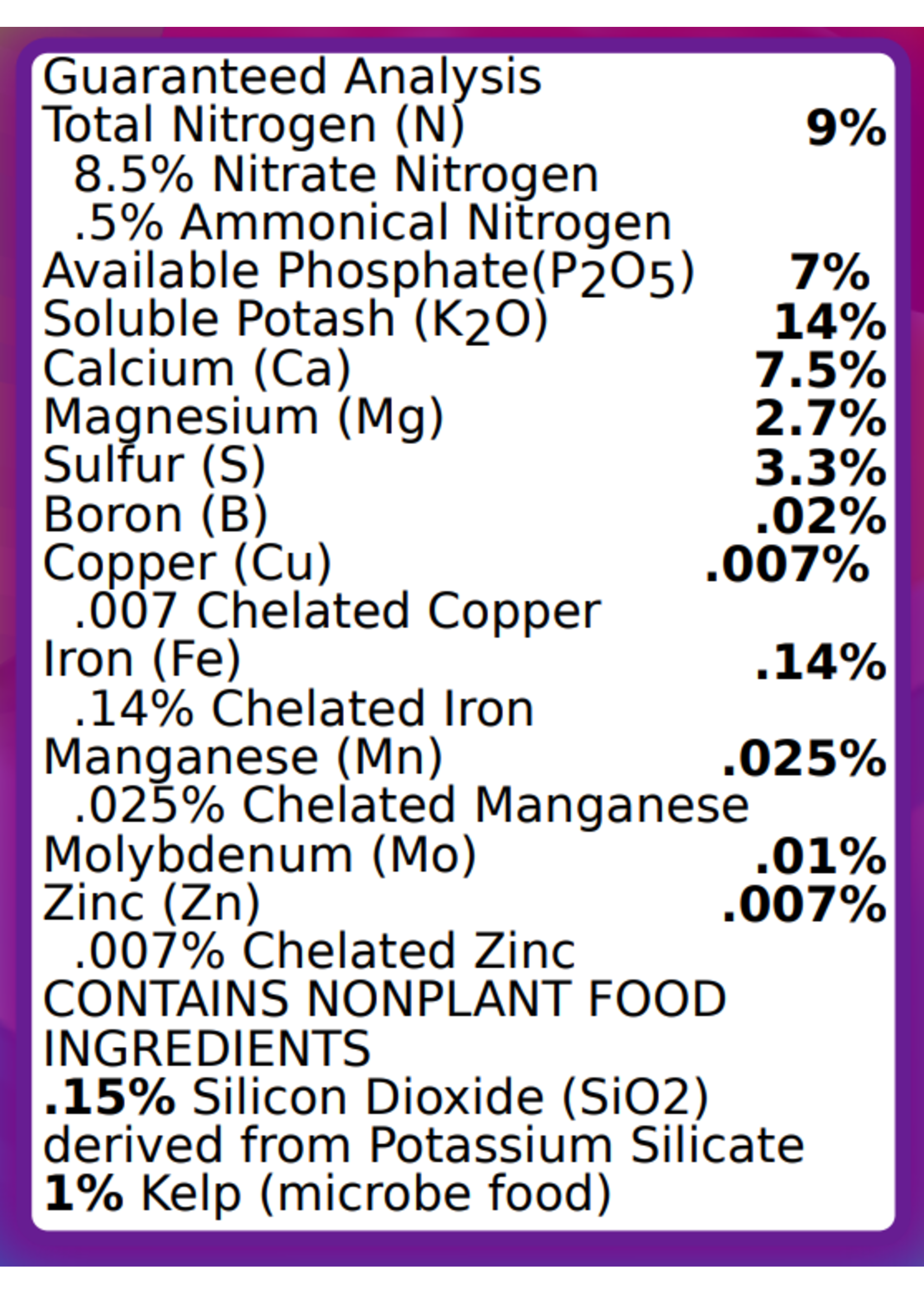 Greenleaf Nutrients Mega Crop 1part Plant Food 9- 6 – 17