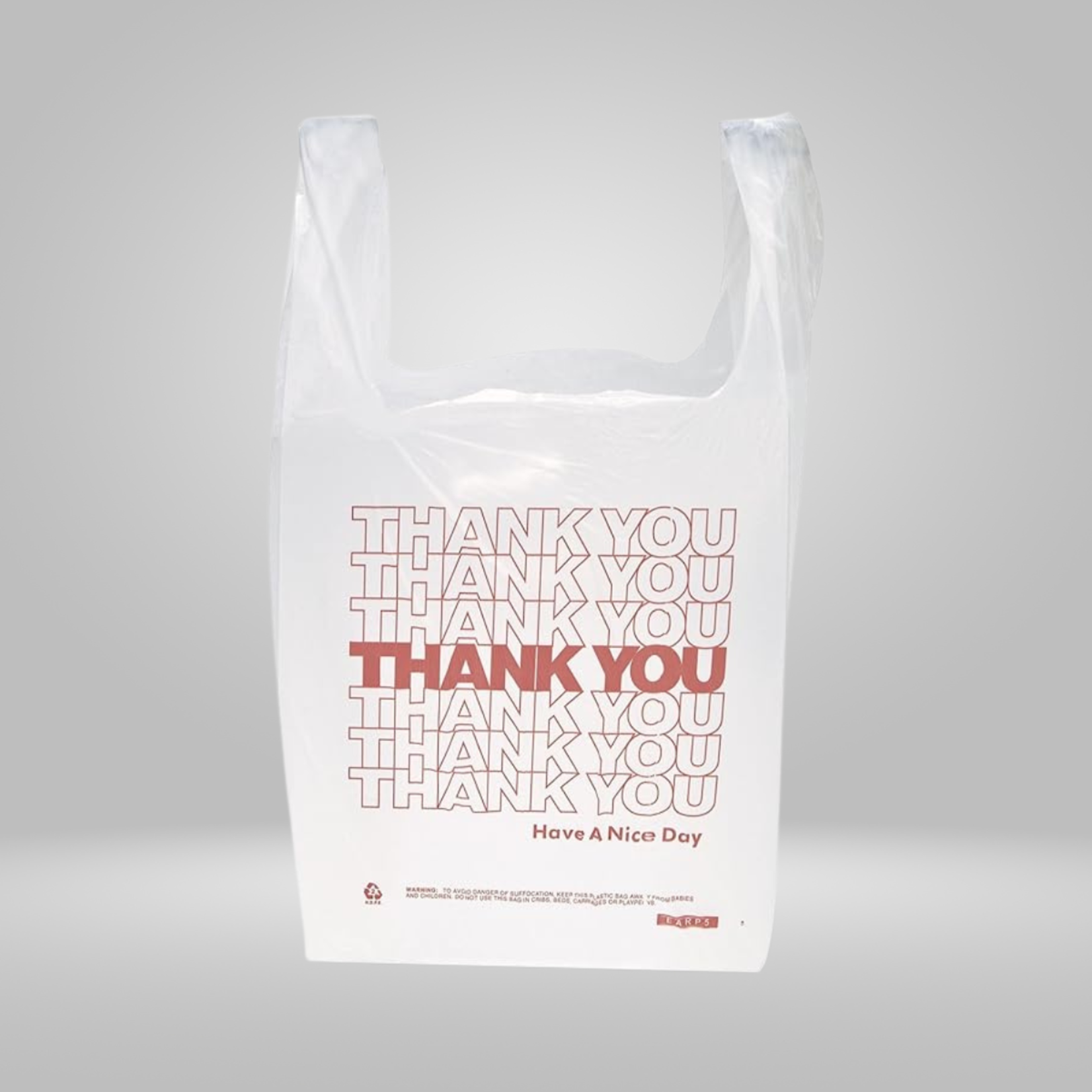 Agio D&J - HDPE 13 Mic, T-Shirt Bag Film Red Print "Thank you"  8"X4"X16"