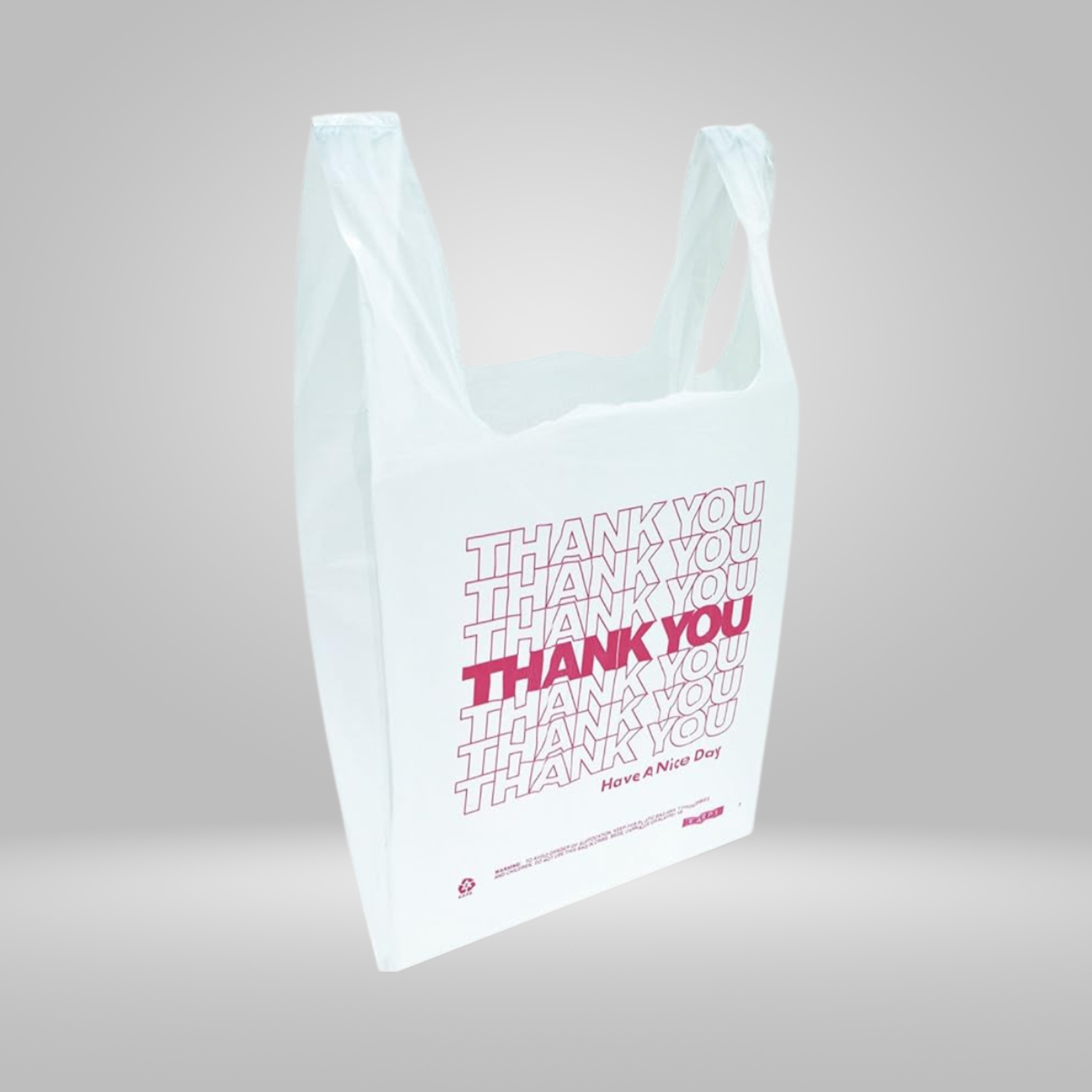 Agio D&J - HDPE 13 Mic, T-Shirt Bag Film Red Print "Thank you"  8"X4"X16"