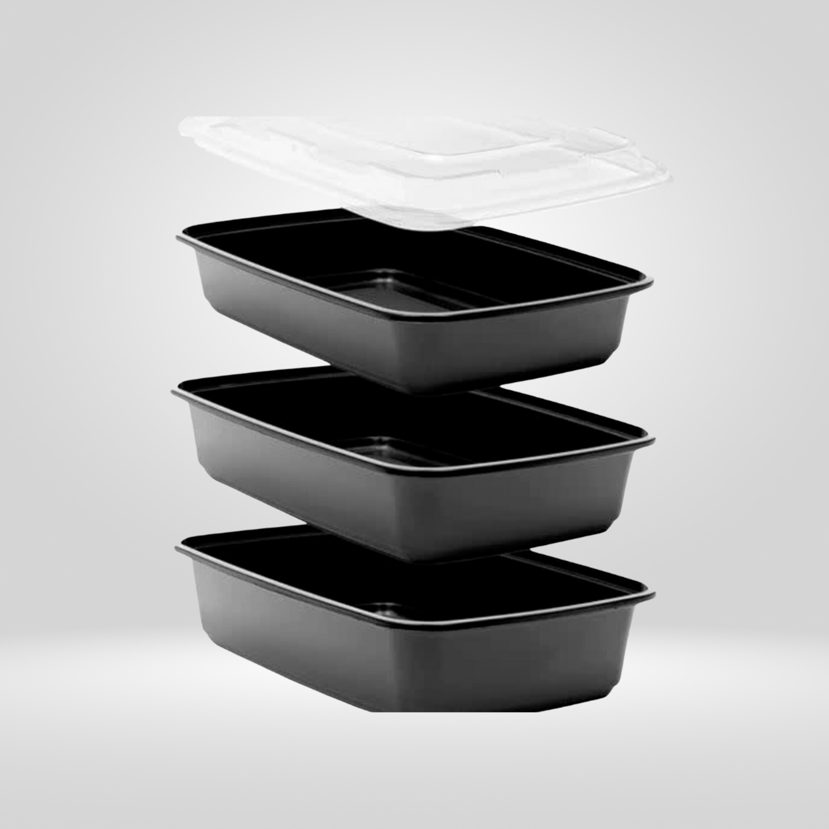 Gladway Gladway - Single Compartment Black Rectangular Microwaveable Containers with Clear Lid