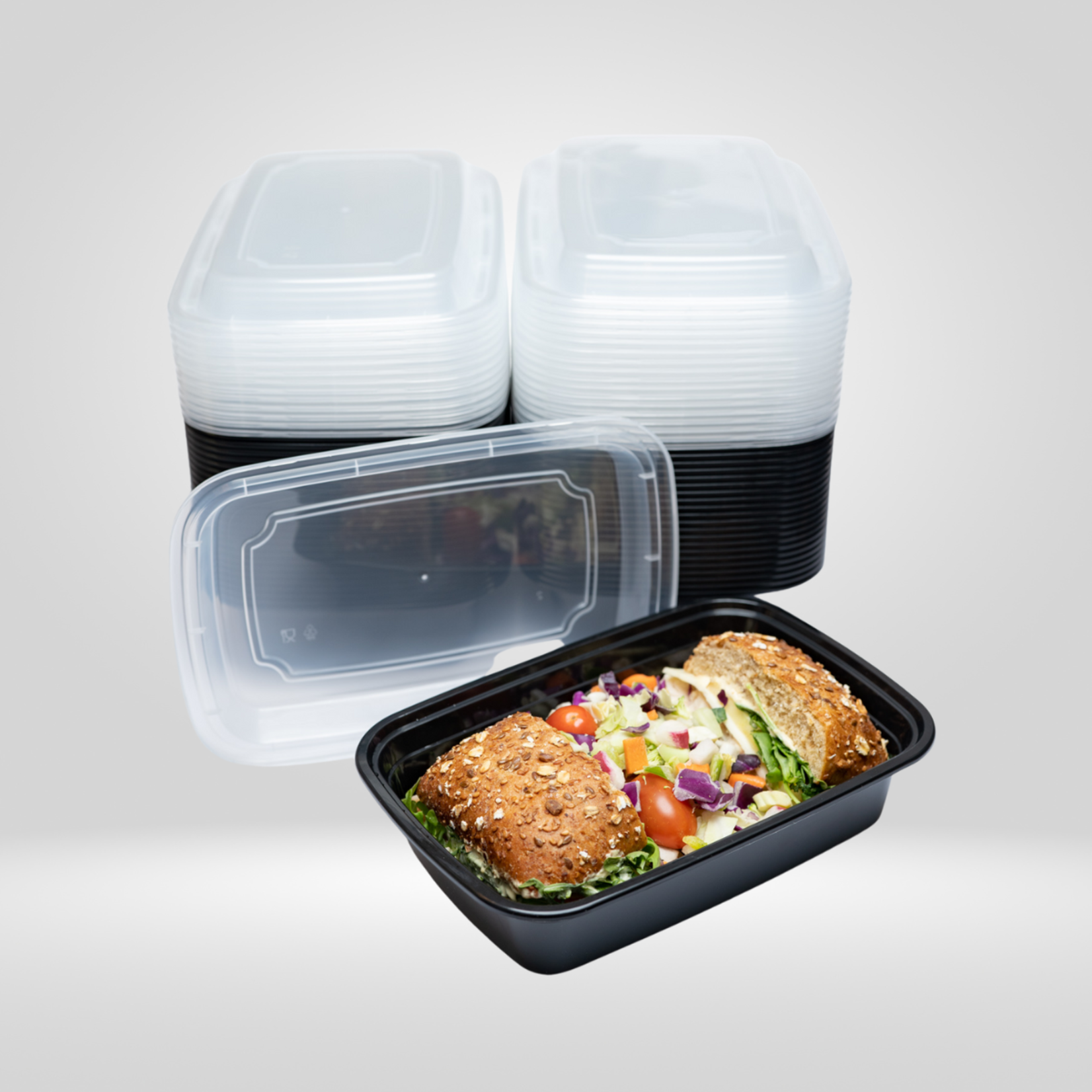 Gladway Gladway - Single Compartment Black Rectangular Microwaveable Containers with Clear Lid