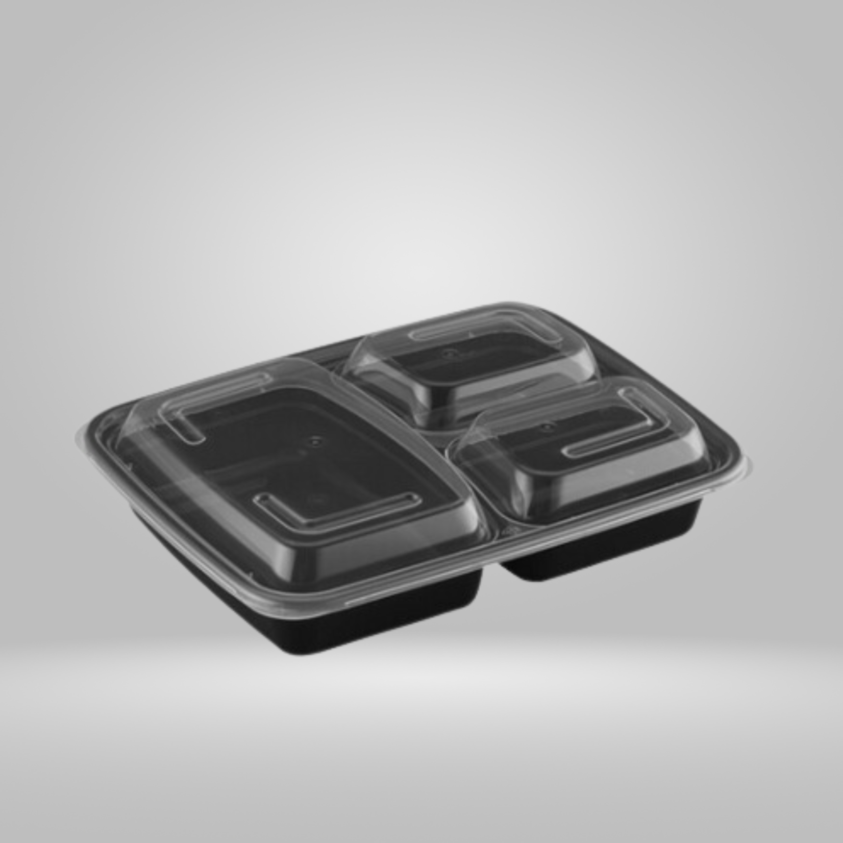 Gladway Gladway - 3-Compartment Black Rectangular Microwaveable Containers with Clear Lid